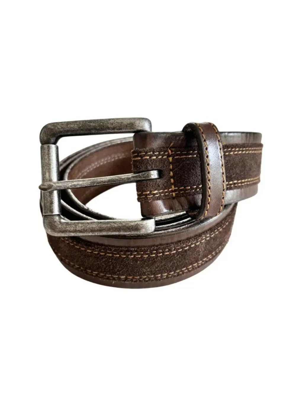 JOHNSTON & MURPHY Stitched Suede Overlay Brown Leather Belt MEN'S 38